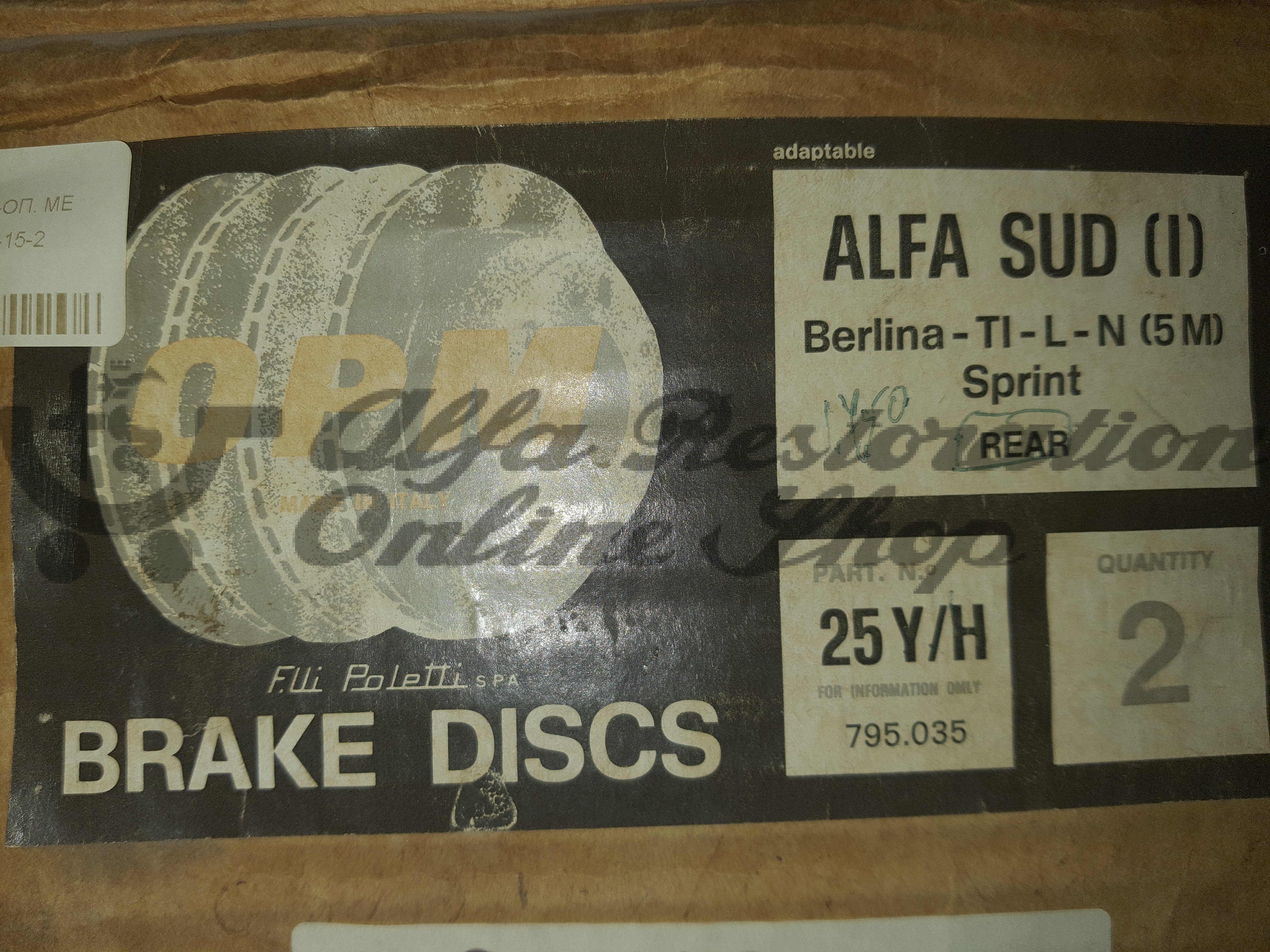 Alfasud/Sprint Rear Disk Brakes Set (OPM)