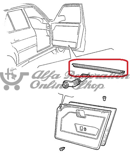 Alfa 33 907 Series Front Left Door Horizontal Window Velour/Trim (Interior Side)