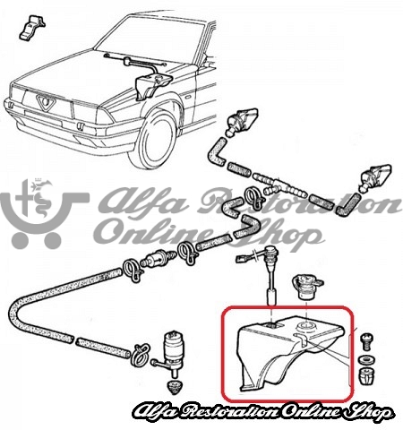 Alfa 75/Milano Windscreen Washer Fluid Tank (with Headlight Washers)
