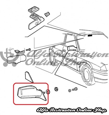 Alfa 33 907 Series Right Door Rearview Mirror (RHD Vehicles)