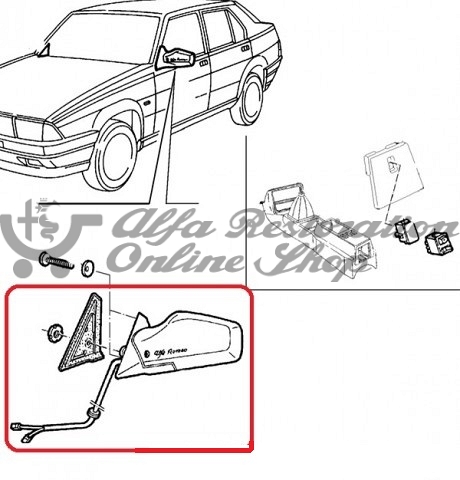 Alfa 75/Milano Left Door Mirror (RHD for Australia/Heated & Folding)