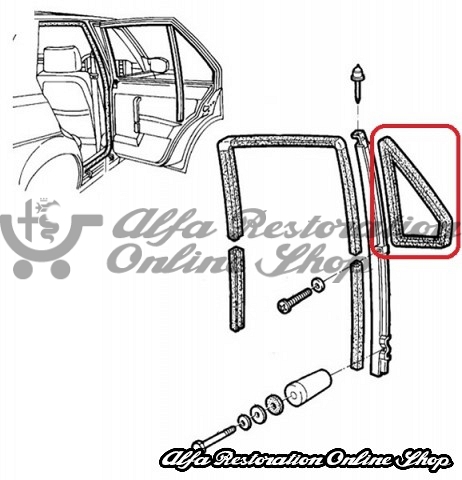 Alfa 75/Milano Rear Right Door Quarter Window Velvet/Seal