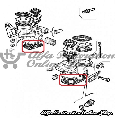 Alfa 33/Alfasud/Sprint Lower Intake Manifold Gasket Set (Boxer 8V Twin Carburetor Engines)