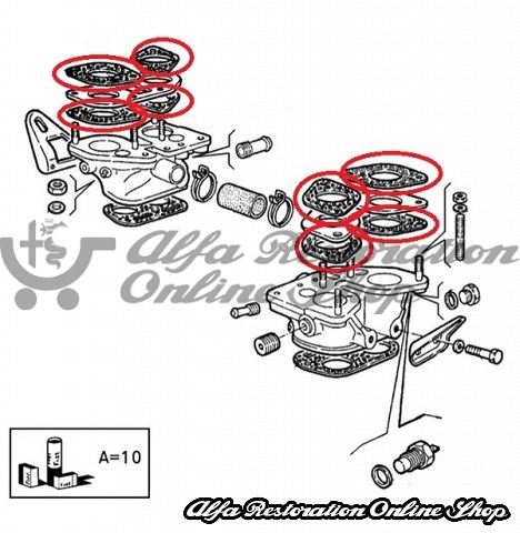 Alfa 33/Alfasud/Sprint Upper Intake Manifold Gasket Set & Carburetor Repair Kit 40 IDF (Boxer 8V Twin Carburetor Engines)