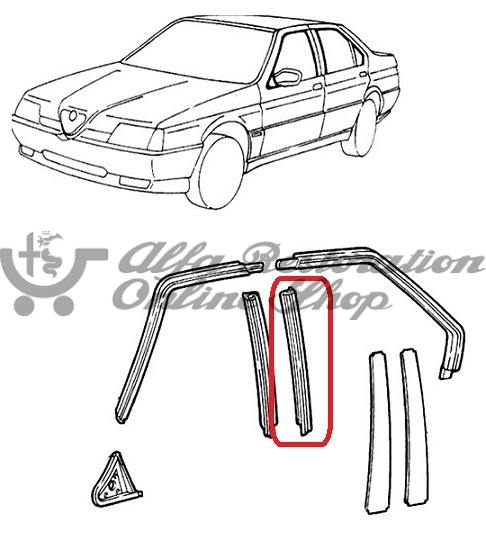 Alfa 164 Rear Left Door Window Vertical Seal