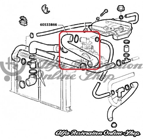 Alfa 75/Milano/SZ/RZ 2.0 TD/2.4 TD, 2.5/3.0 V6 Upper Radiator Hose