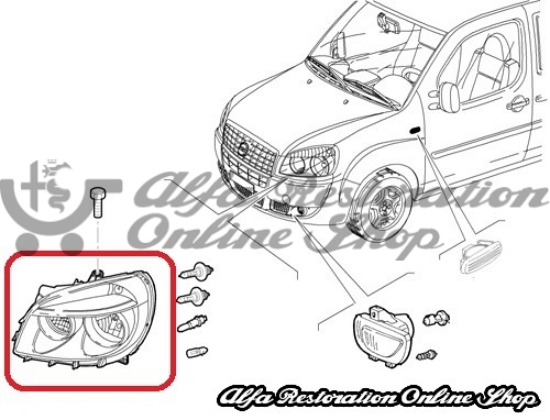 FIAT Doblo (as of 2005) Left Side Headlight (RHD Models)
