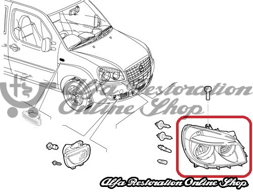 FIAT Doblo (as of 2005) Right Side Headlight (RHD Models)