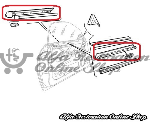 Alfa Spider (916 Series) Right/Left Door Window Horizontal Rubber Seal/Trim Set