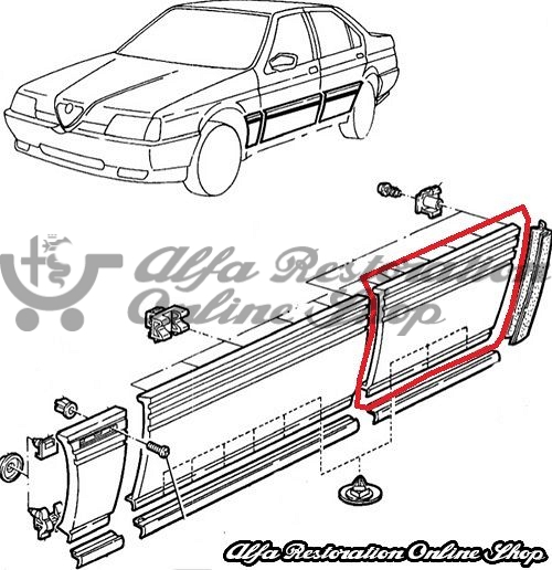 Alfa 164 Rear Left Door Plastic Trim (featuring 3 grooves)