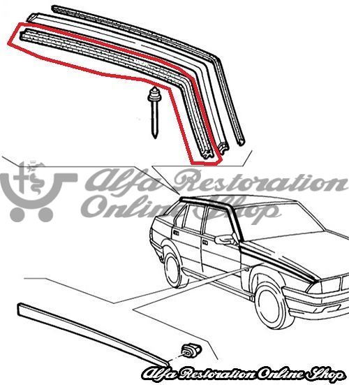 Alfa 75/Milano Right Side Roof Drain Rubber Seal