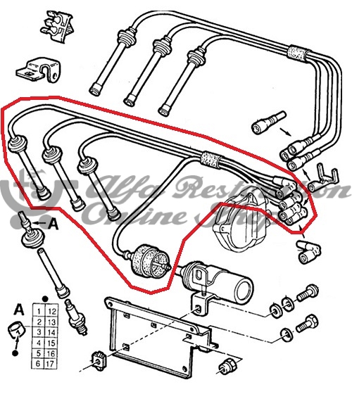 Alfa 164 3.0 V6 12V/USA MY 91 Spark Plug Wires/Ignition Cables Set (Cylinders 4-5-6)