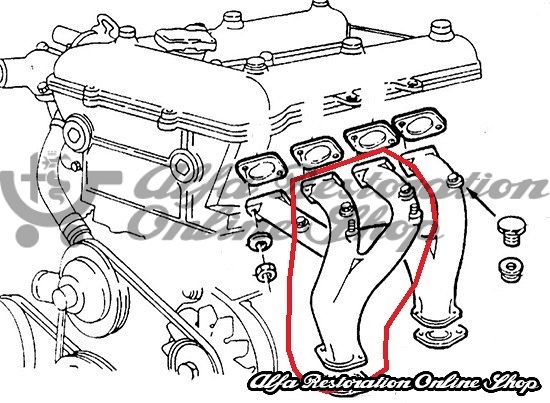 Alfa 75/Alfetta 1.6, 1.8 Carburated/IE Engines Exhaust Manifold/Headers for Cylinder 2 & 3