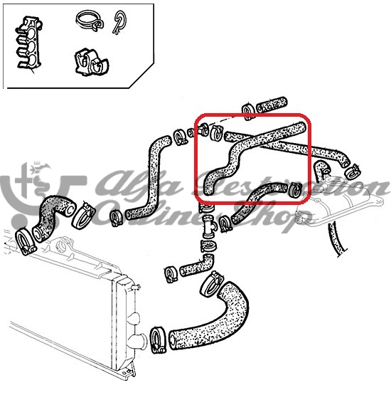 Alfa 33/Alfasud/Sprint Coolant Expansion Tank "T" to Heater Left Hose