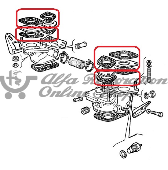 Alfa 33/Alfasud/Sprint Lower Intake Manifold Gasket Set (Boxer 8V Twin Carburetor Engines)