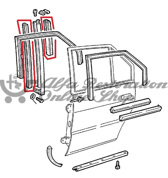 Alfa 33 905/907 Series Rear Left/Right Door Window & Quarter Window Vertical Velvet Seal