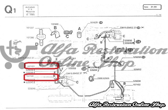 Alfasud/Sprint Front Brake Hoses Set (Models 1972-1984)