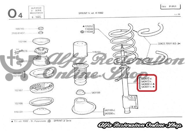 Alfasud/Sprint QV Series 3 Front Shock Absorbers (OEM Spica, Red Sticker)
