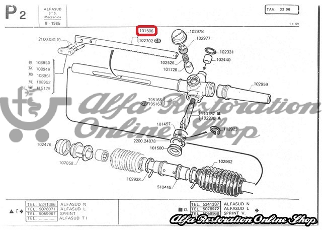 Alfasud LHD Steering Rack Shaft