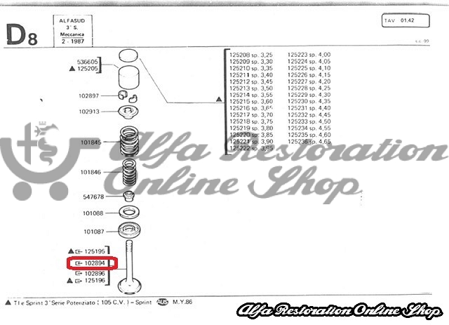 Alfasud/Sprint/Alfa 33 905 Series 1.2, 1.3, 1.5 Intake Valve