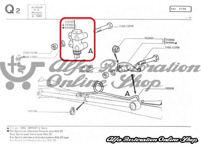 Alfasud/Sprint Rear Brakes Bias Valve/Regulator (1972-1982 Models)