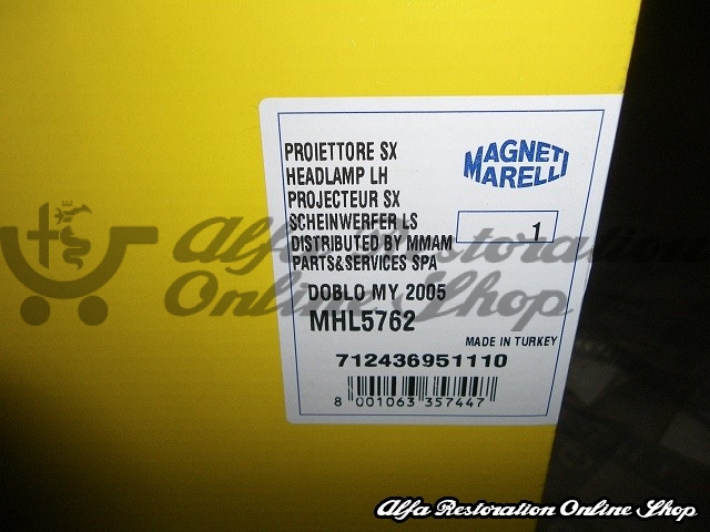 FIAT Doblo (as of 2005) Left Side Headlight (RHD Models)