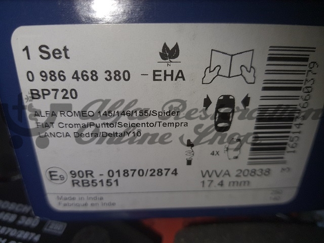 Alfa 145/146 Boxer 1.7 16V Front Brake Pads Set