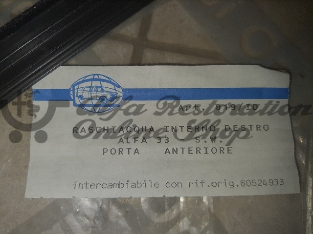 Alfa 33 907 Series Front Right Door Horizontal Window Velour/Trim (Interior Side)