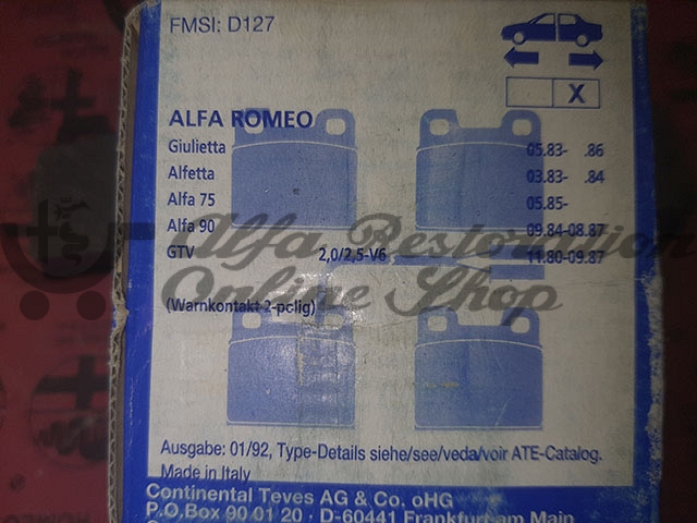 Alfa 75/Milano/SZ/RZ/Giulietta/Alfetta All Models Rear Brake Pads Set