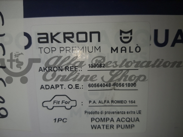 Alfa 164 2.0 TB V6/3.0 V6 12V Water Pump