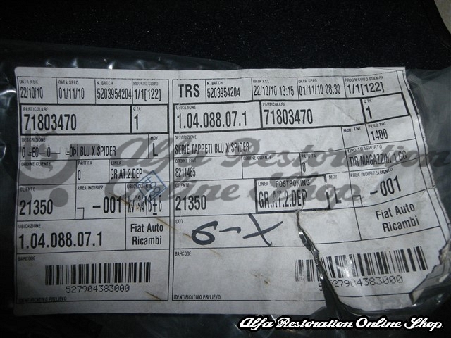 Alfa Spider (939 Series) All Models Floor Mat Set (OEM/LHD models)