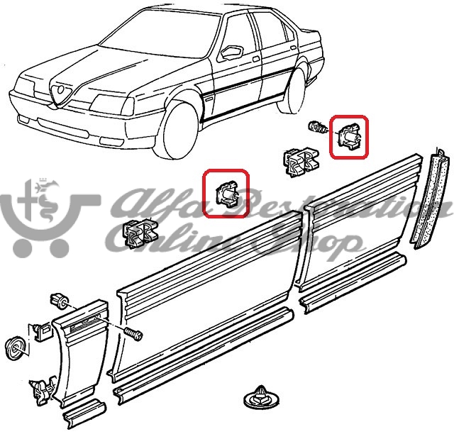 Alfa 164 All Models Door Trims Clip (Ribbed Styled Trim)