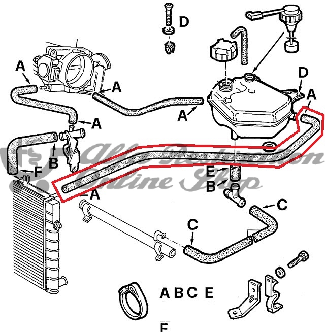 Alfa 164 Series 1 2.0 V6 TB/3.0 V6 12V Coolant Expansion Tank Overflow Hose