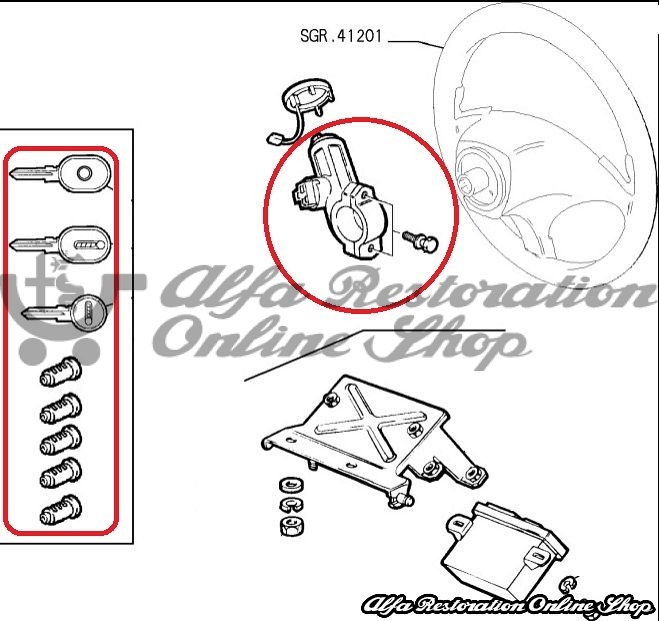 Alfa GTV/Spider Ignition Lock Set with Keys