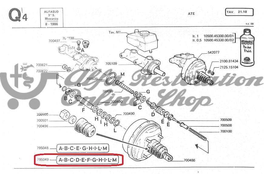 Alfasud/Sprint ATE Brakes Master Cylinder Repair Kit (20.6 mm)
